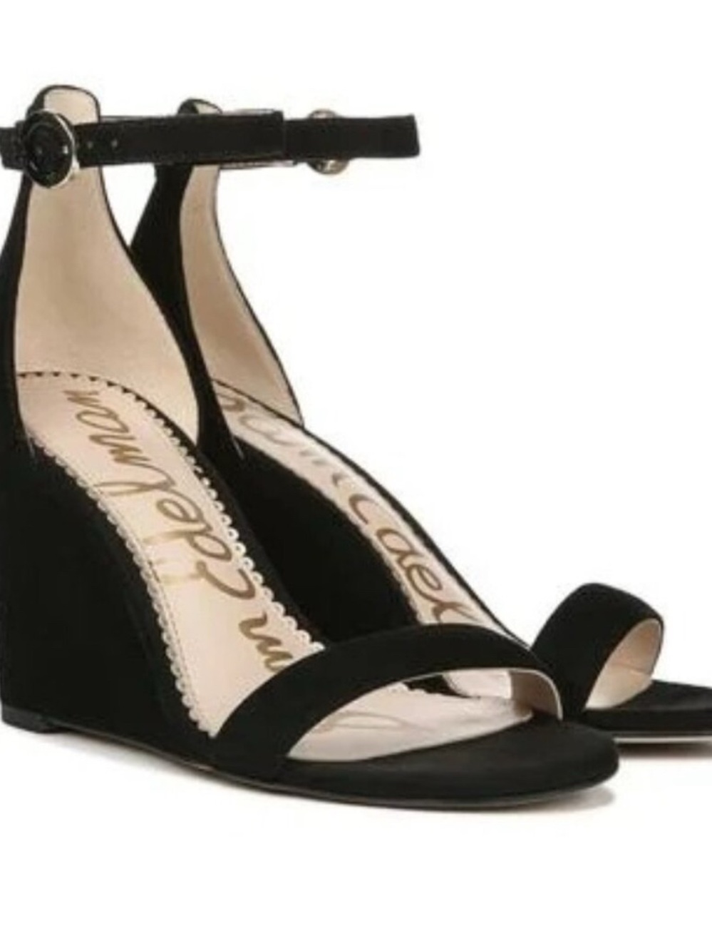 Sam Edelman Black Suede Ankle-Strap Wedge Sandals
